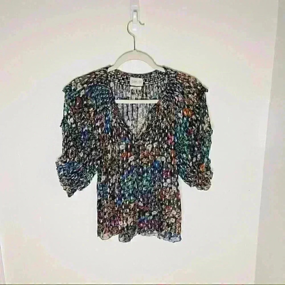 NWT Saylor Anne Button Down Floral Printed Ruffle Blouse in Wildflower Dobby - Picture 4 of 9